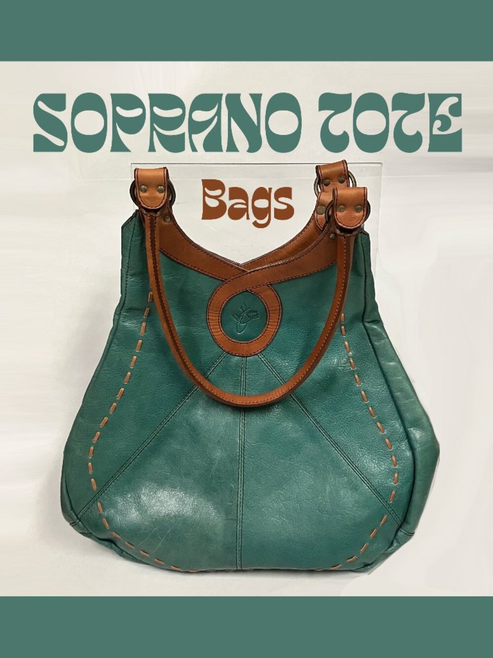 *NEVER USED* 2012 Fluvog Bags SOPRANO TOTE, Teal/Tan, Extra Large, Leather.